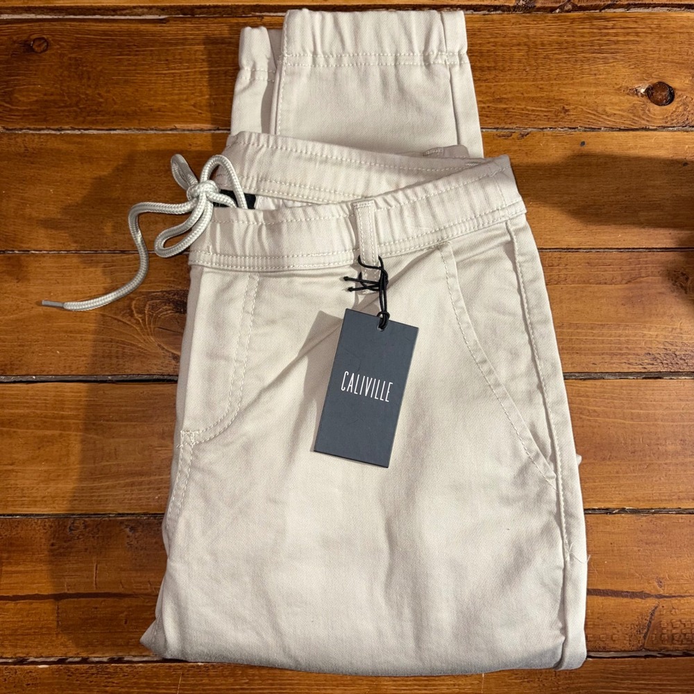 Caliville Jogger Pants Mens Medium Tan Khaki‎ Drawstring Elastic Waist NEW